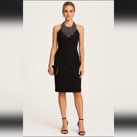 Ted Baker Dresses & Skirts - Ted Baker Black Embellished Halter Cocktail Dress Size 4